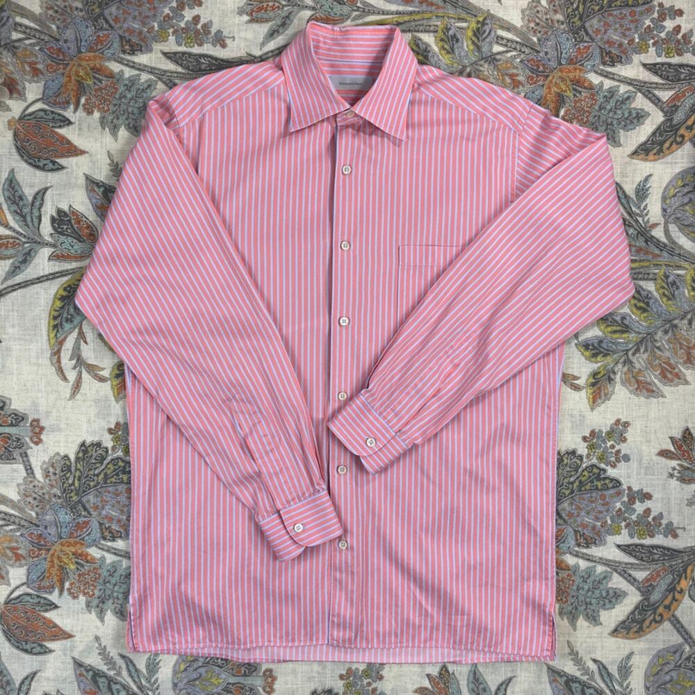 Ermenegildo Zegna Pink Gray Stripe Cotton Long Sleeve Button Shirt L